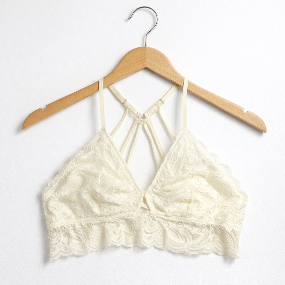 Aerie Cream Lace Bralette Medium Racerback Strappy Boho Soft Feminine Lounge